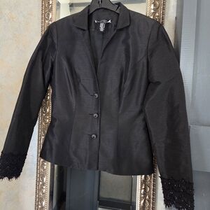 JS Boutique Black Suit Jacket with Beaded Lace Cuffs